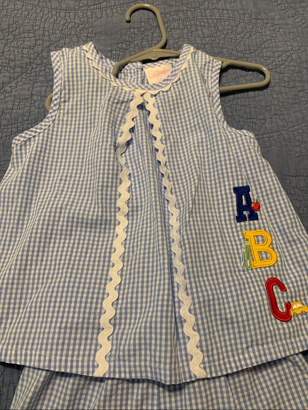 Stitchy Fish back to school set! Blue Gingham Ruffle - Picture 2 of 6